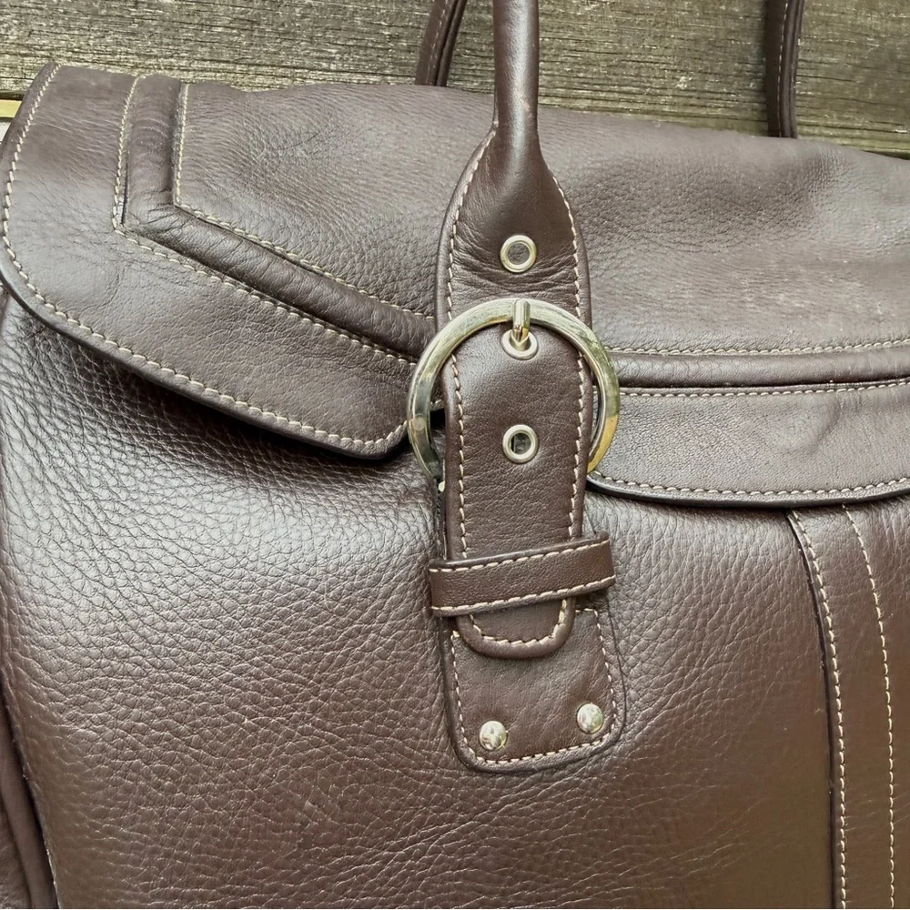 Chocolate Brown Leather Satchel Shoulder Bag by Franklin Covey with Coach Vibes